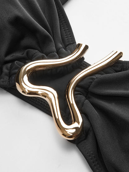 Altın Detaylı Pareolu Bikini Takımı