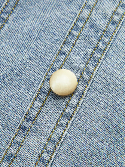 Önden Düğmeli Kolsuz Denim Elbise