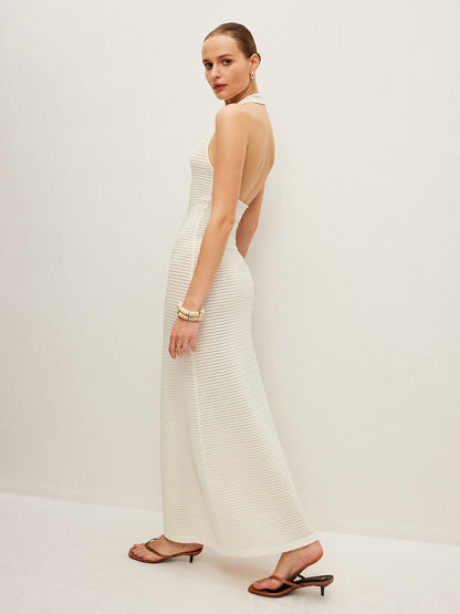 Yarı Şeffaf Triko Sırt Dekolteli Elbise