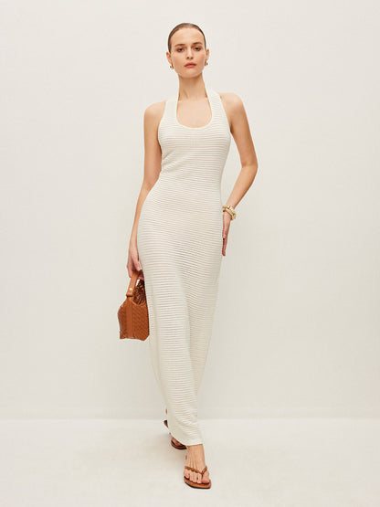 Yarı Şeffaf Triko Sırt Dekolteli Elbise