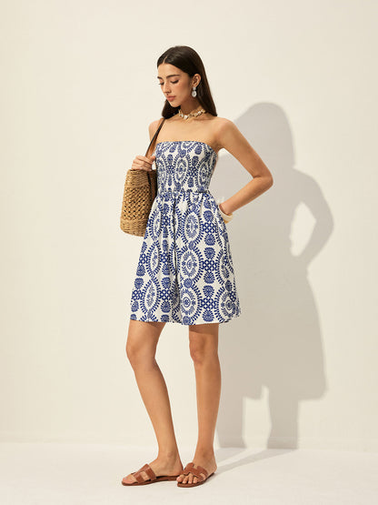 Askısız Çiçek Desenli Elbise