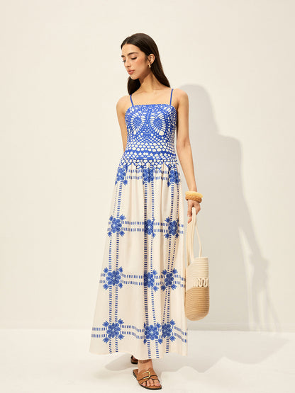 Baskılı Ayarlanabilir İnce Askılı Fermuarlı Elbise