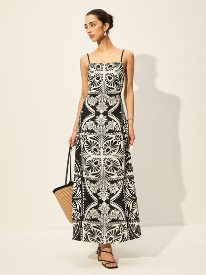 Çiçek Desenli İnce Askılı Elbise