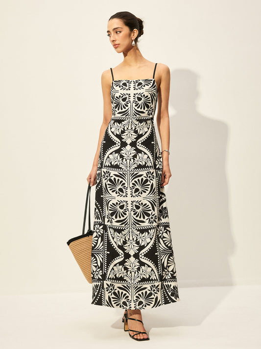 Çiçek Desenli İnce Askılı Elbise