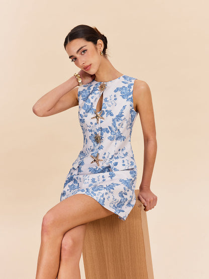 Çiçek Desenli, Dekoratif Cepli Elbise