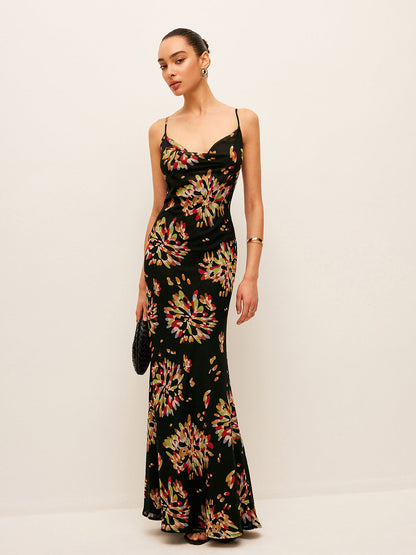 Yarı Şeffaf Bohem Bağcıklı Şifon Askılı Elbise