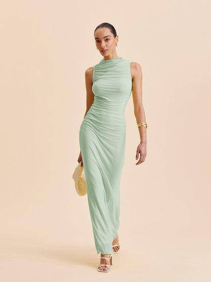 File Büzgülü Kolsuz Elbise