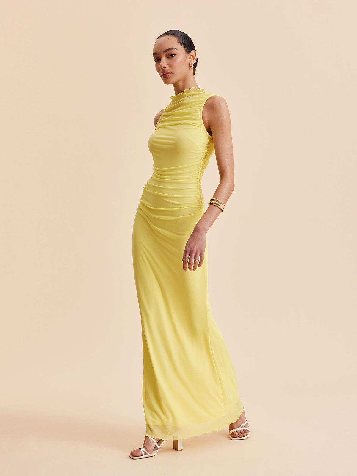 File Büzgülü Kolsuz Elbise