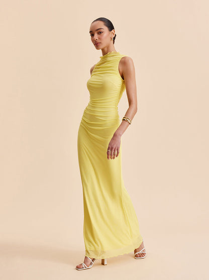 File Büzgülü Kolsuz Elbise