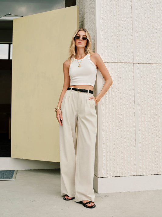 Pamuk ve Keten Orta Bel Pantolon