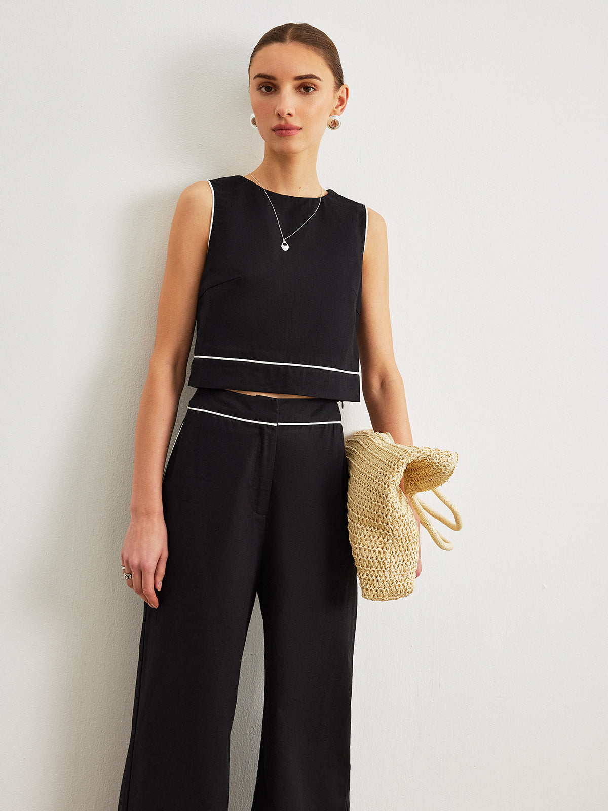 Cotton & Linen Pants Set With Pockets