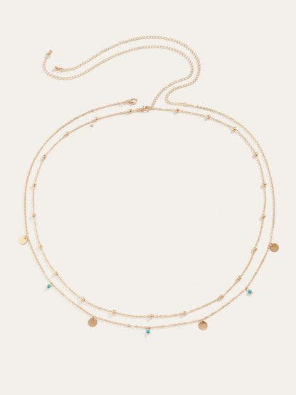 Alaşım Renkli Boncuklu Çift Katlı Kemer