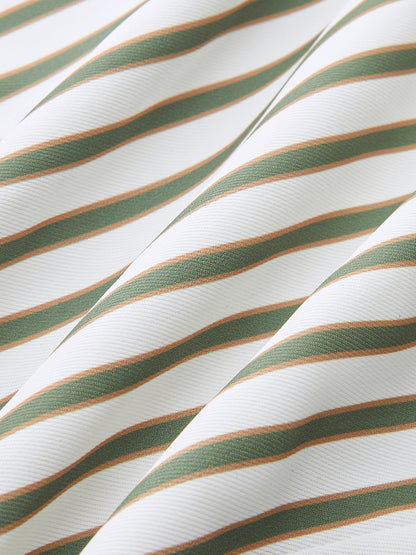 Çizgili Orta Bel Bol Paça Pantolon