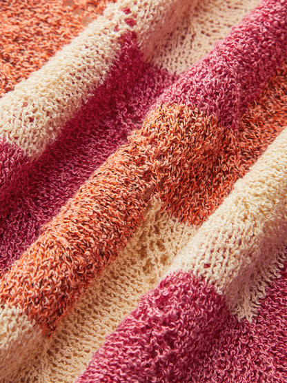 Renk Bloklu Halter Bağlamalı Yırtmaçlı Triko Elbise