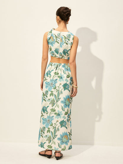 Çiçek Desenli Kesik Detaylı Elbise