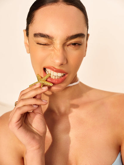 Altın Renkli Deniz Yıldızı Halat Kolye