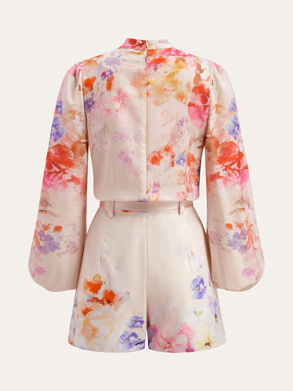 Sulu Boya Çiçek Desenli Kuşaklı Şort Takımı