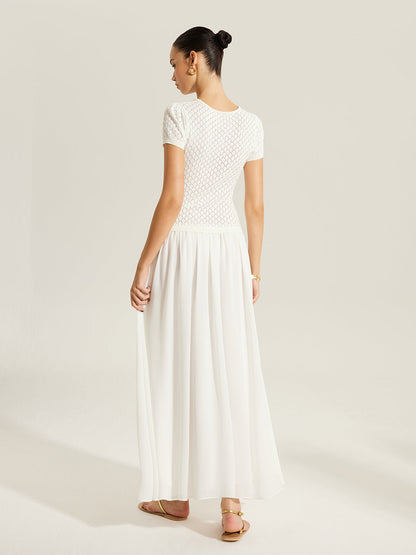 Şeffaf Panelli Düğmeli Triko Elbise