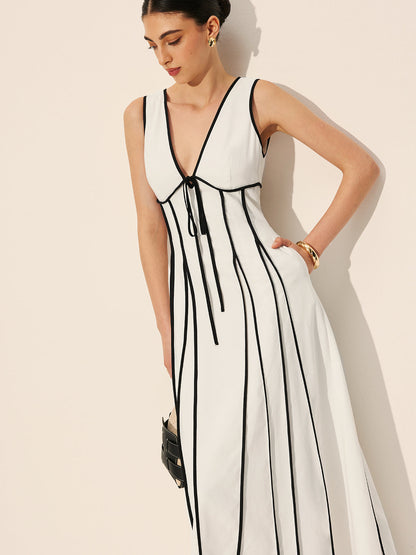 Kontrast Biyeli Cepli Elbise