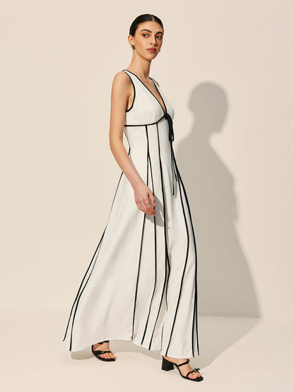 Kontrast Biyeli Cepli Elbise