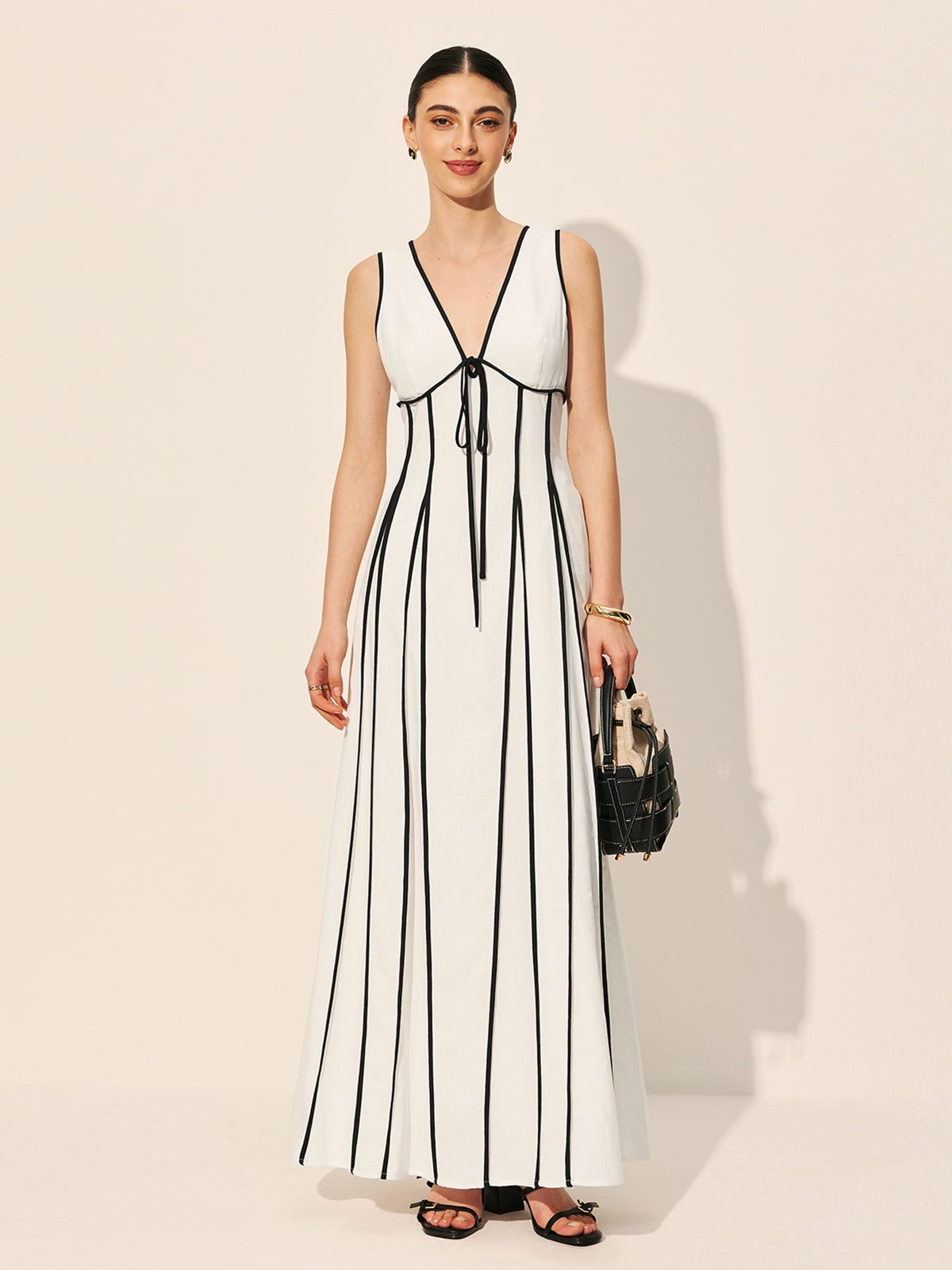 Kontrast Biyeli Cepli Elbise