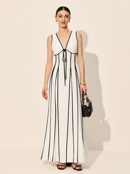 Kontrast Biyeli Cepli Elbise