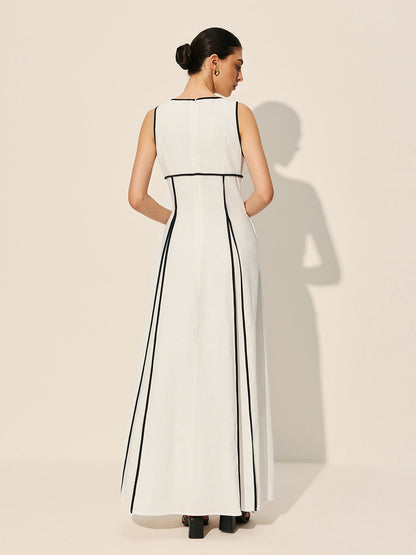 Kontrast Biyeli Cepli Elbise