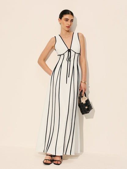 Kontrast Biyeli Cepli Elbise