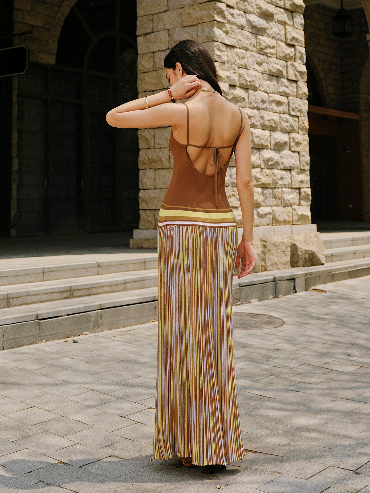 Çizgili Triko Askılı Elbise