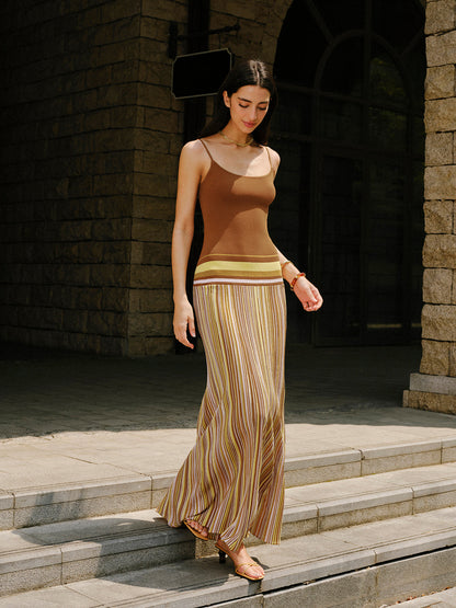 Çizgili Triko Askılı Elbise