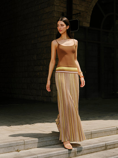 Çizgili Triko Askılı Elbise