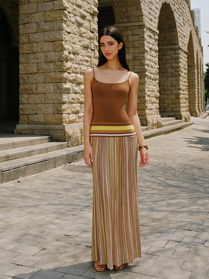 Çizgili Triko Askılı Elbise