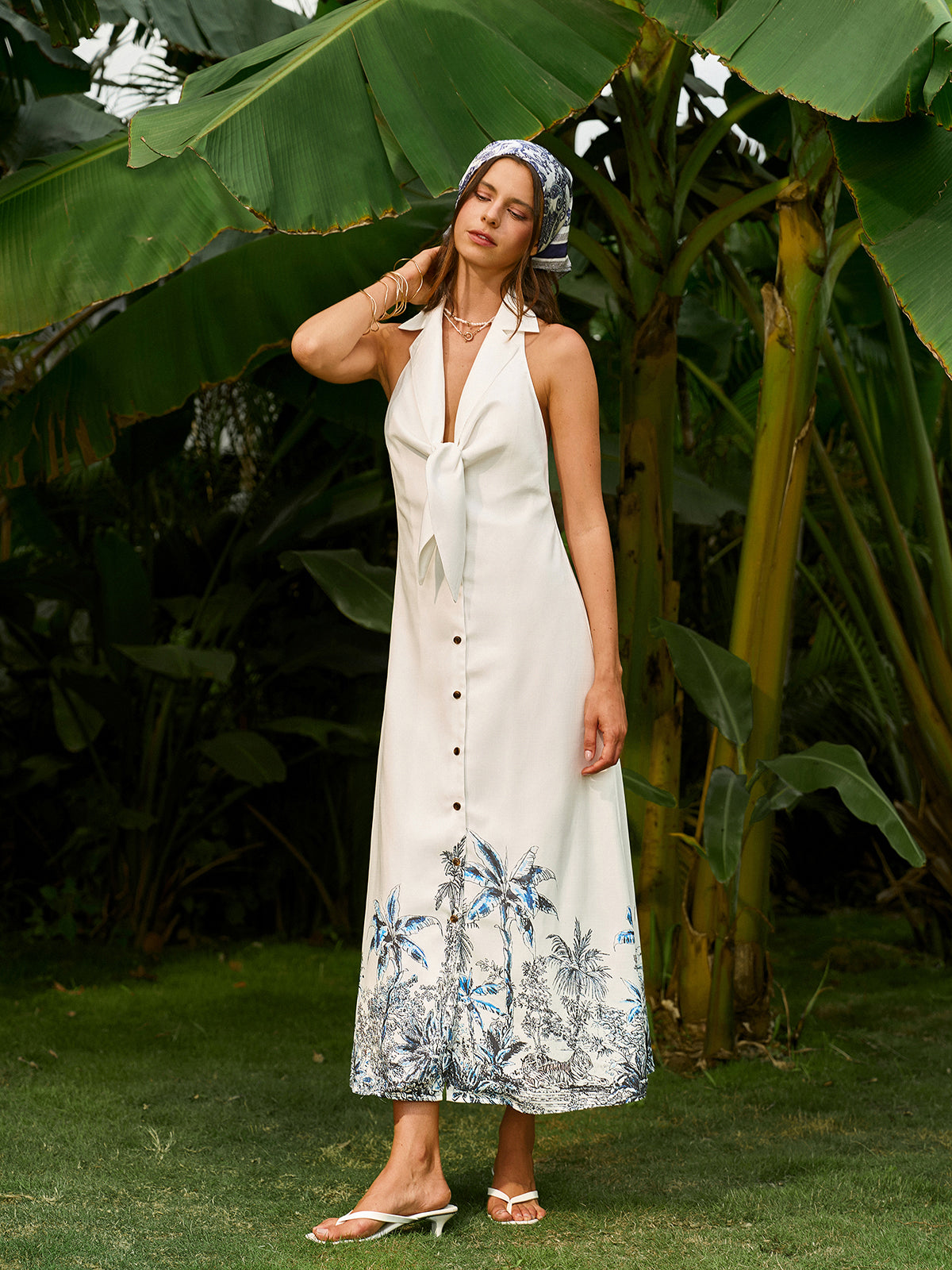 Bohem Bağcıklı Sırt Dekolteli Elbise