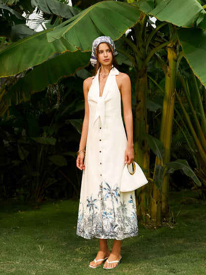 Bohem Bağcıklı Sırt Dekolteli Elbise