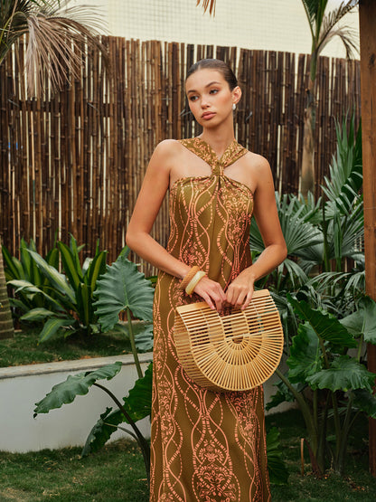 Saten Halter Yaka Elbise