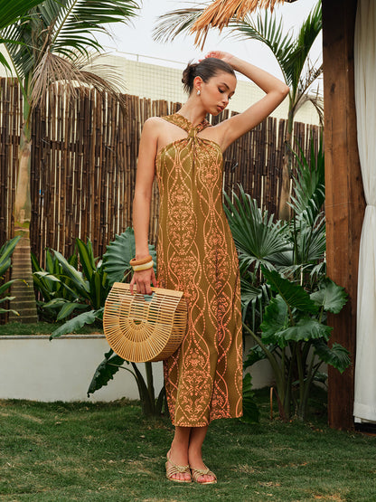 Saten Halter Yaka Elbise