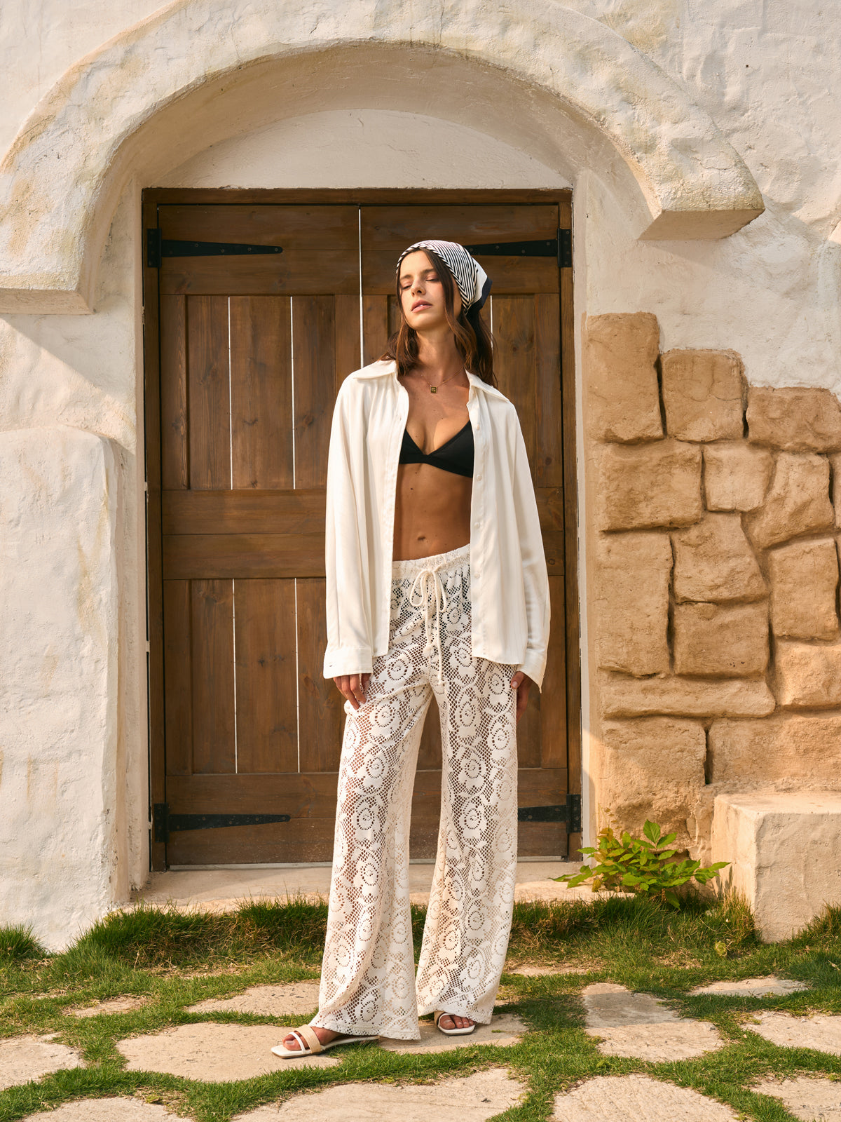 Şeffaf Orta Bel Büzgülü Pantolon