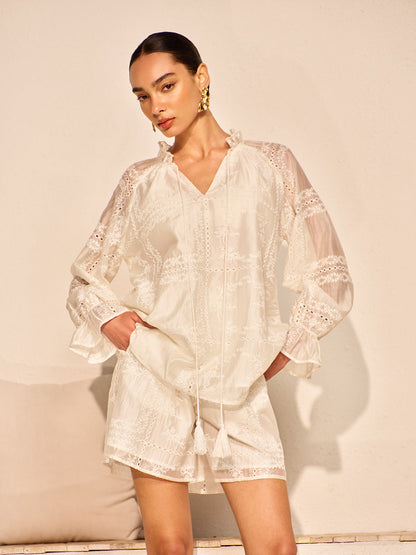 Nakış Detaylı Uzun Kollu Şort Takım