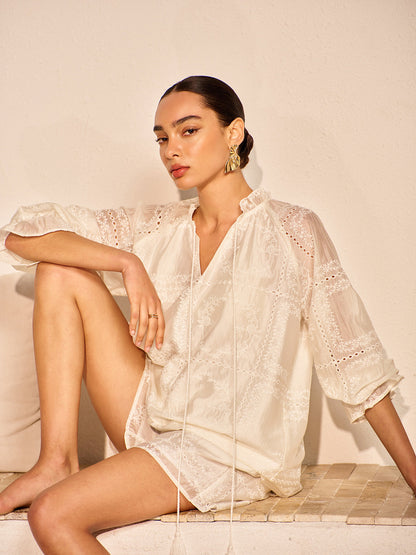 Nakış Detaylı Uzun Kollu Şort Takım