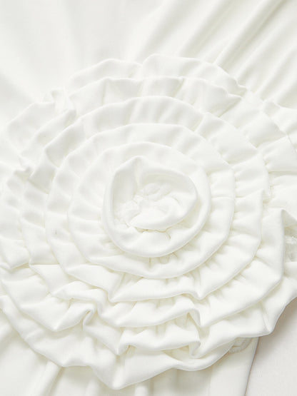 Tek Omuzlu Büzgülü Gül Detaylı Elbise