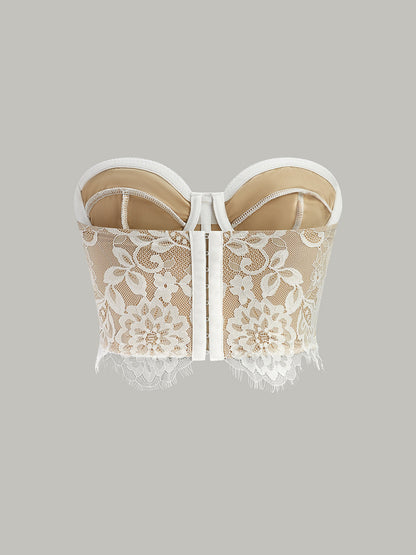 Ensemble de corset topless floral en encaje con diseño ajustado