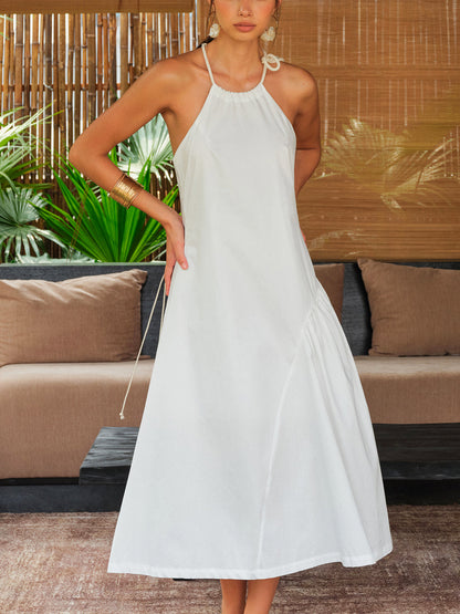 Makrome Sırt Detaylı Boyundan Bağlamalı Elbise