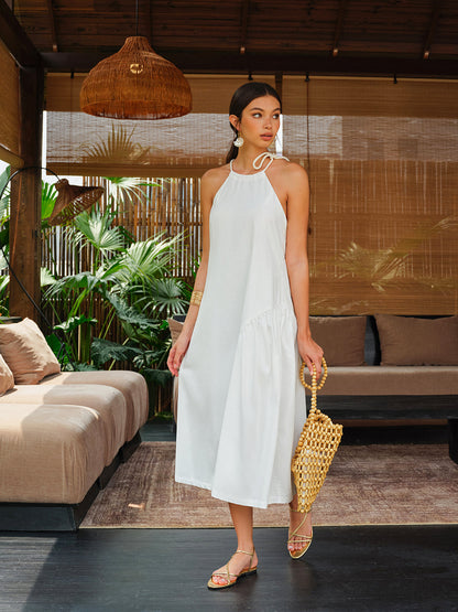 Makrome Sırt Detaylı Boyundan Bağlamalı Elbise