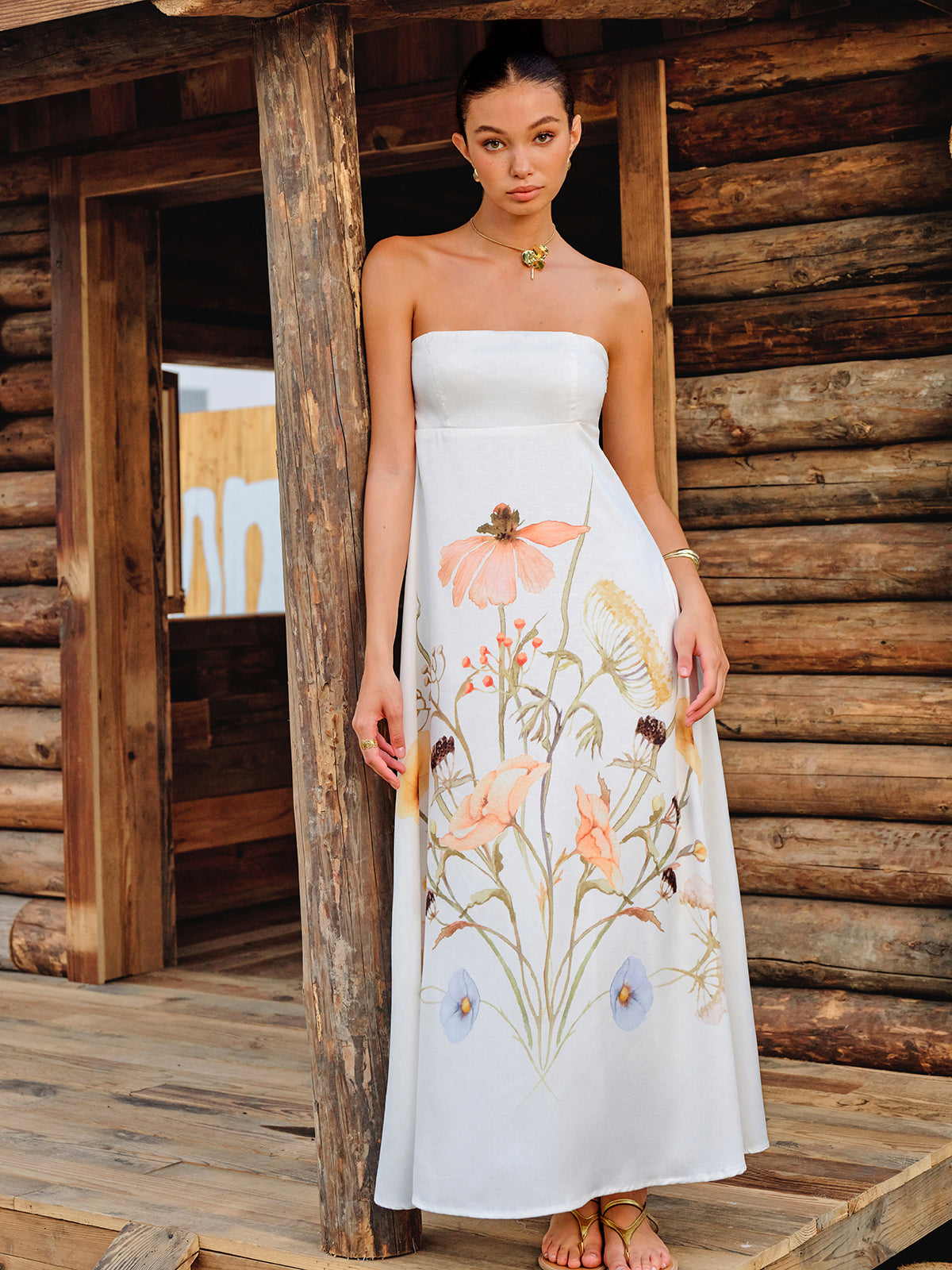 Askısız Çiçek Desenli Elbise