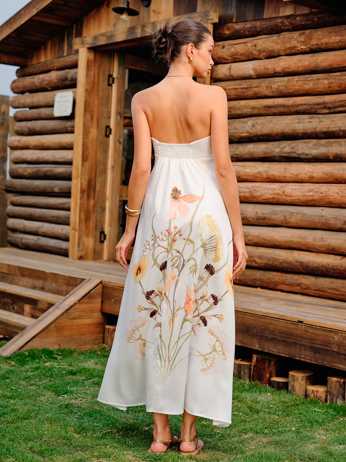 Askısız Çiçek Desenli Elbise