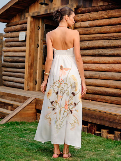 Askısız Çiçek Desenli Elbise