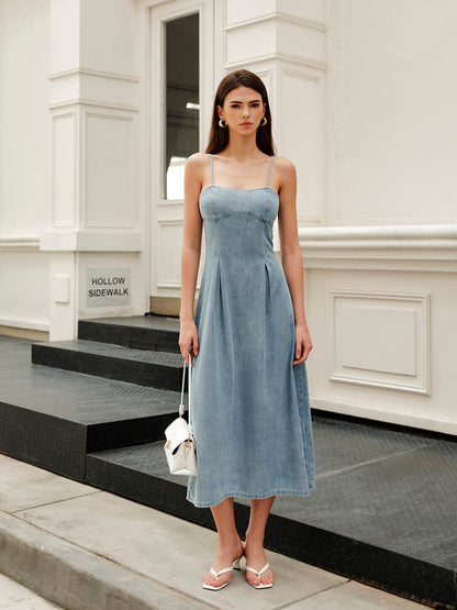 Minimalist Fermuarlı Kot Elbise