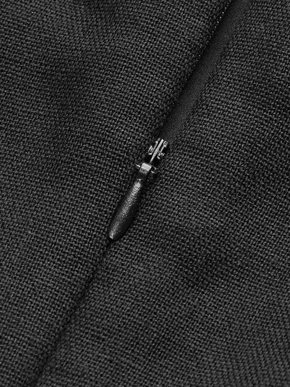 Renk Bloklu Halter Yaka Keten Karışımlı Elbise