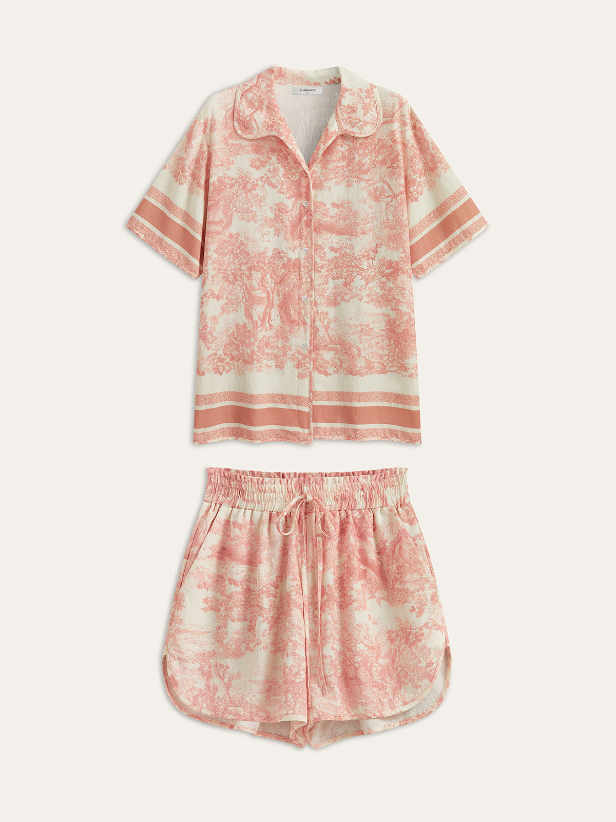 Baskılı Kontrast Kenar Detaylı Şort Takımı