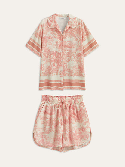 Baskılı Kontrast Kenar Detaylı Şort Takımı